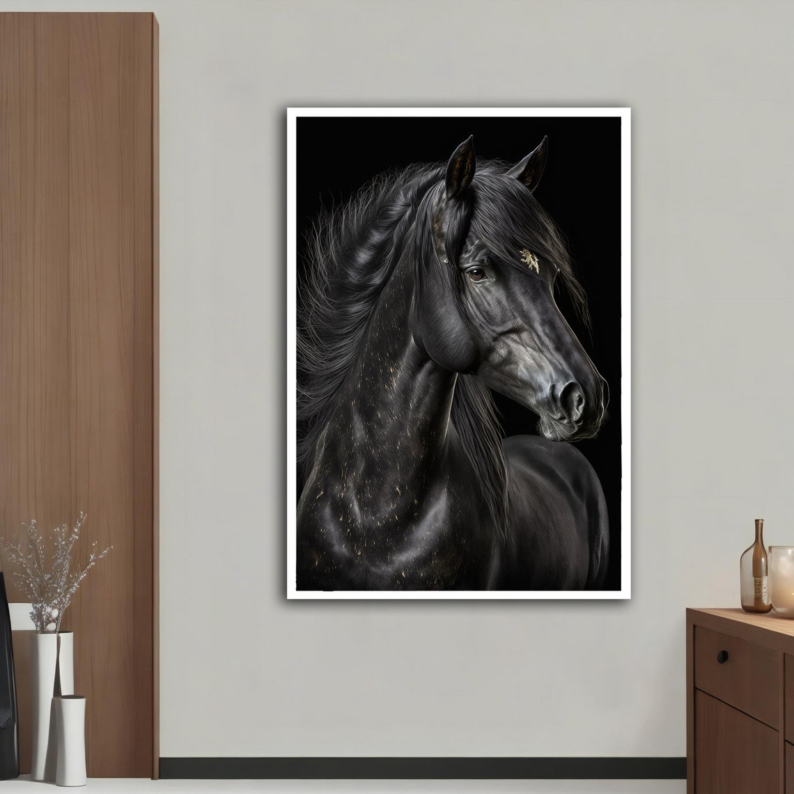 Black And Gold Horse Print Horse Wall Art Animal Animal Print Black Horse Black Horse Print - Image 4