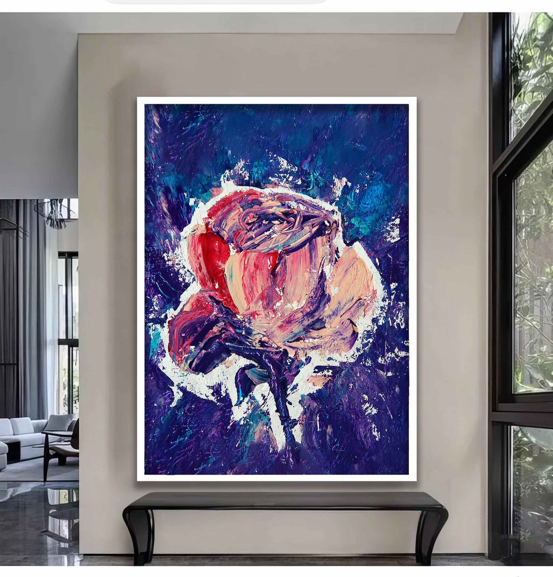 Pink Rose Purple Background Bold Abstract Flower Wall Art Poster - Image 5