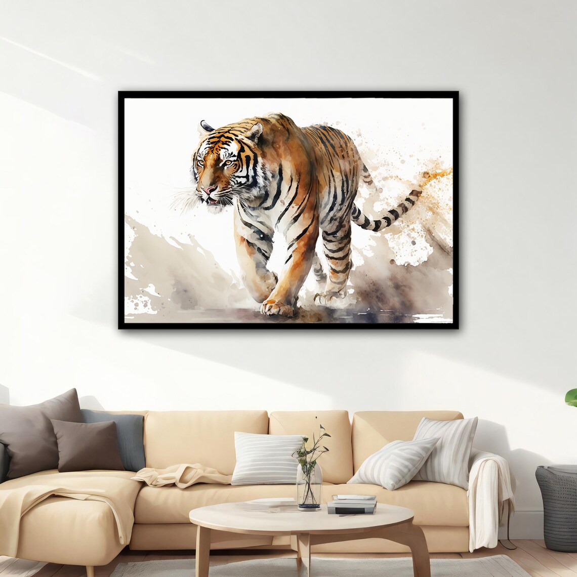 Tiger Walking Watercolor Painting Wildlife Animal Portrait Wall Poster - Image 2