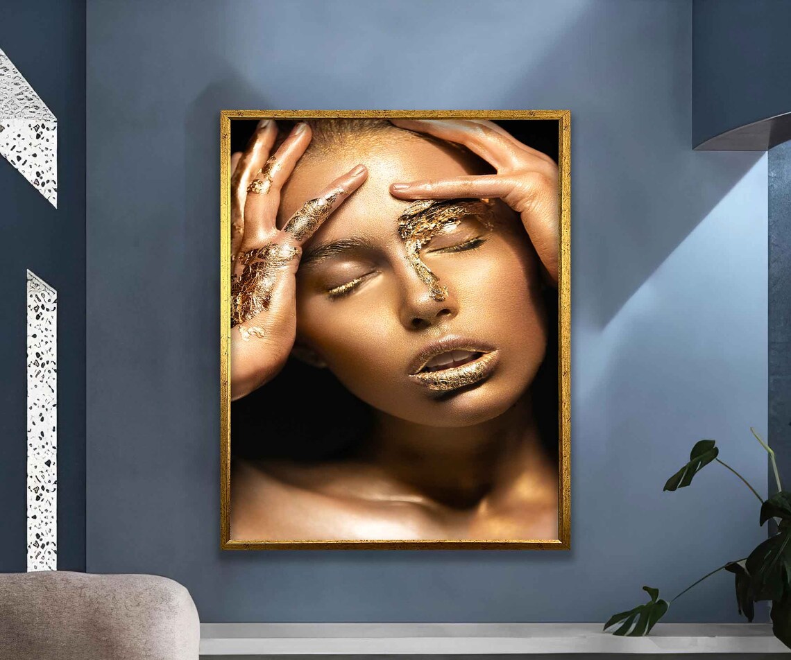 Gold Leaf Makeup Woman Portrait Hands Luxury Beauty Wall Art Poster - Image 5