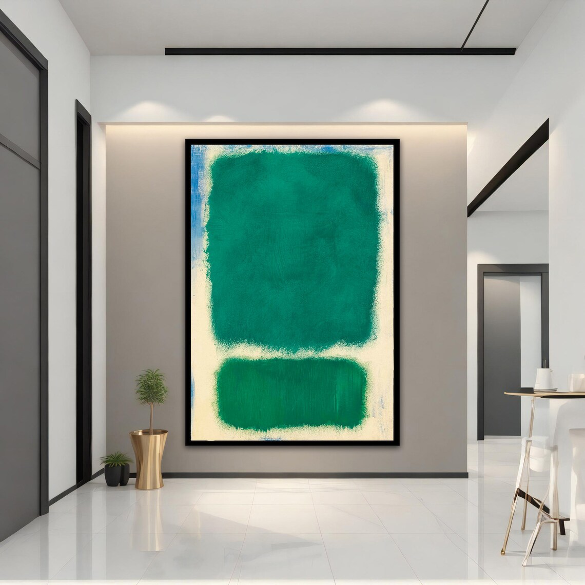 Rothko Style Emerald Green Cream Color Field Abstract Wall Art Print