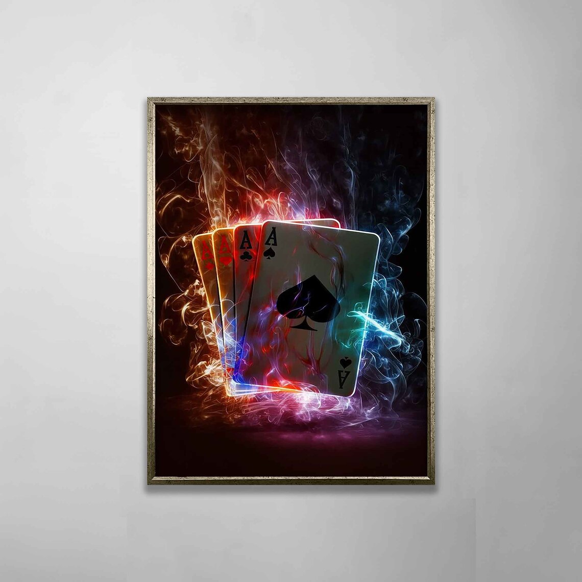Four Aces Playing Cards With Neon Fire Smoke On Black Art Poster - Image 2