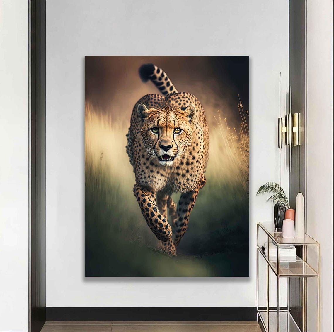 Cheetah Running Toward Viewer Golden Savanna Wildlife Big Cat Poster - Image 4