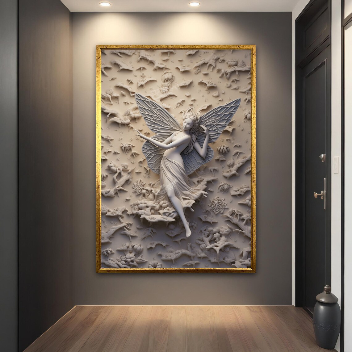White Fairy Angel Woman Wings Relief Sculpture Graceful Art Poster - Image 2
