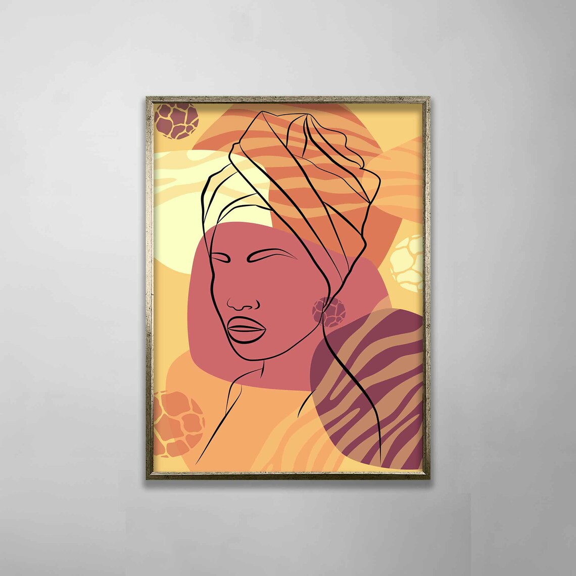 African Woman Line Art Headwrap Sunset Orange Boho Tribal Woman Poster - Image 4