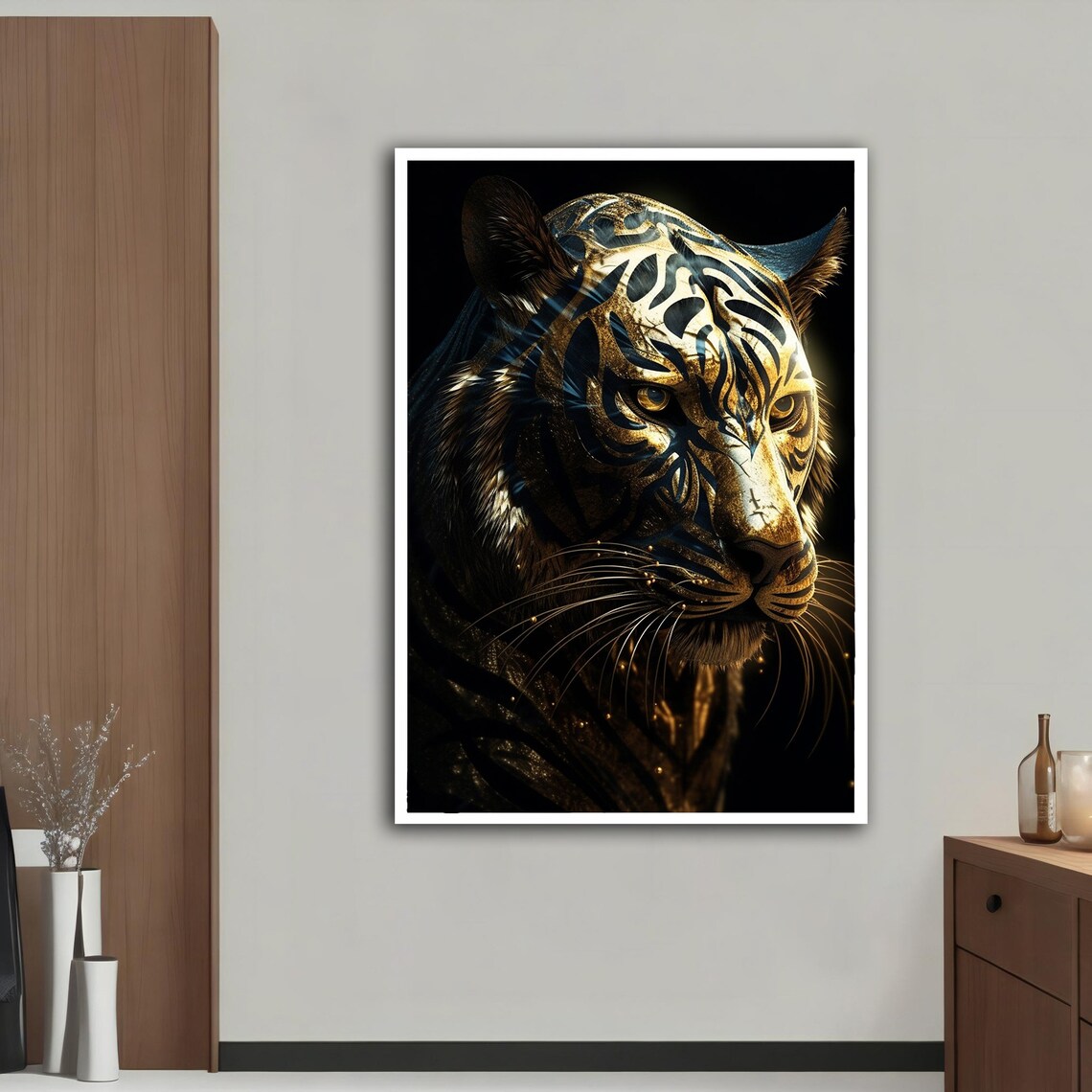 Golden Tiger Black Background Regal Big Cat Portrait Wall Art Poster - Image 2