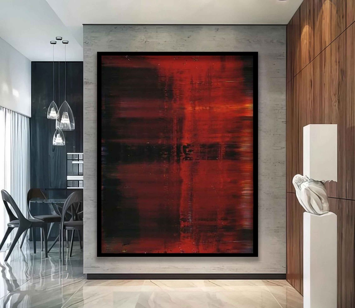 Crimson Red Black Abstract Expressionist Modern Wall Art Poster
