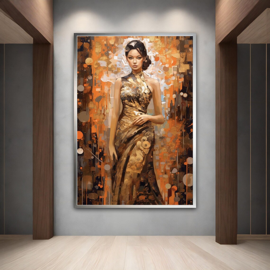 Elegant Woman Golden Gown Amber Abstract Luxury Glamour Art Poster - Image 2