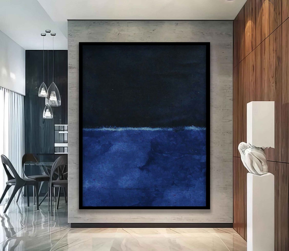 Deep Navy Blue Color Field Abstract Painting Art Wall Poster - Image 5