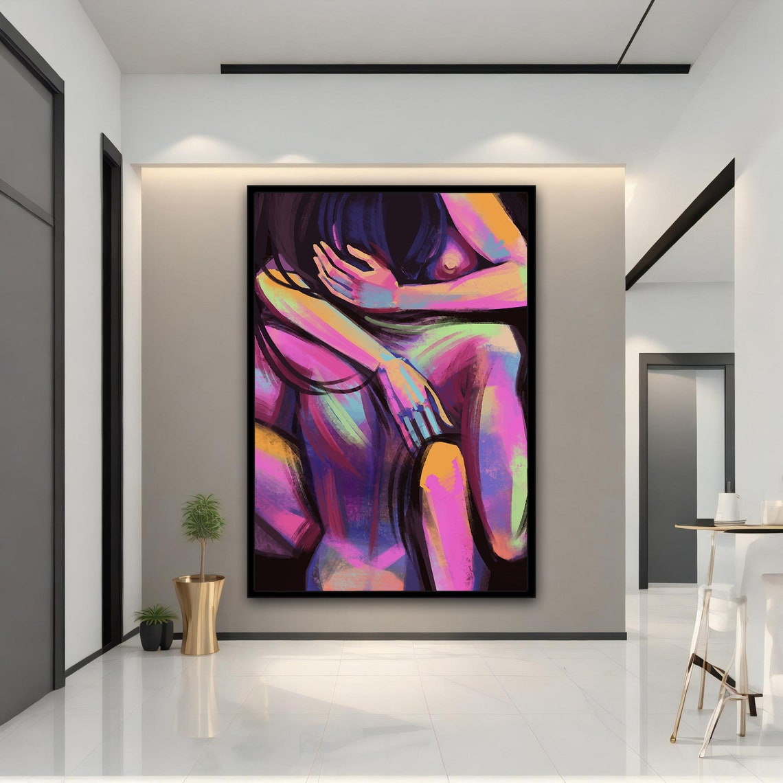 Neon Lit Lovers Embrace Colorful Abstract Romantic Art Print - Image 5