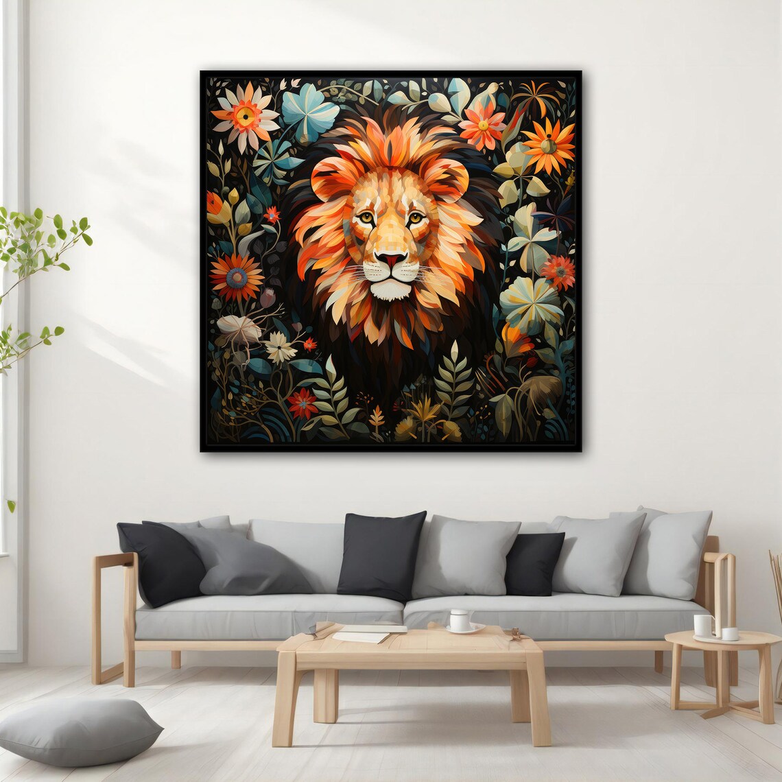 Lion in Floral Jungle Botanical Gold Frame Ornate Animal Art Poster - Image 5