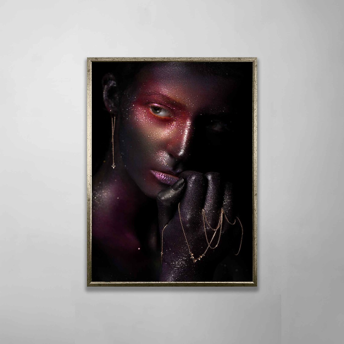 Dark Beauty Portrait Gold Jewelry Chains Glitter Wall Art Poster - Image 4