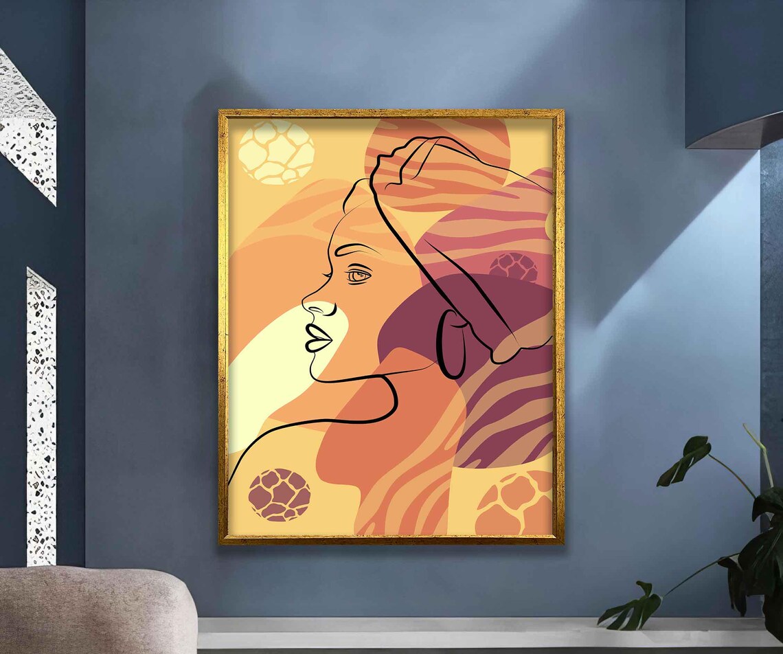 African Woman Side Profile Line Art Warm Terracotta Boho Portrait Poster - Image 5