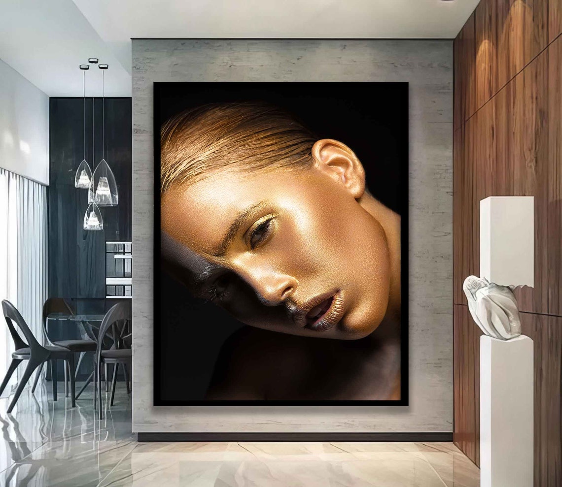 Golden Glitter Woman Portrait Beauty Glow Modern Wall Art Poster - Image 4