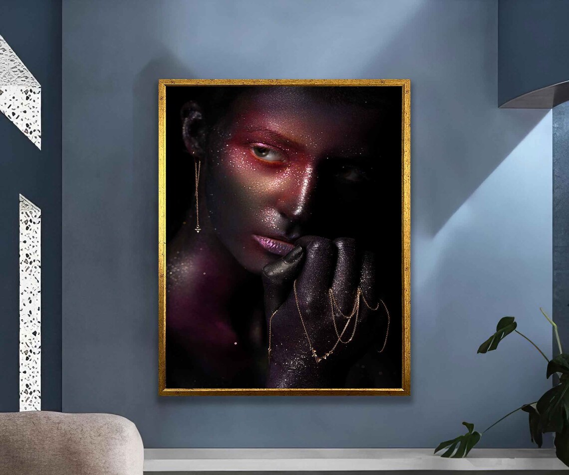 Dark Beauty Portrait Gold Jewelry Chains Glitter Wall Art Poster - Image 3