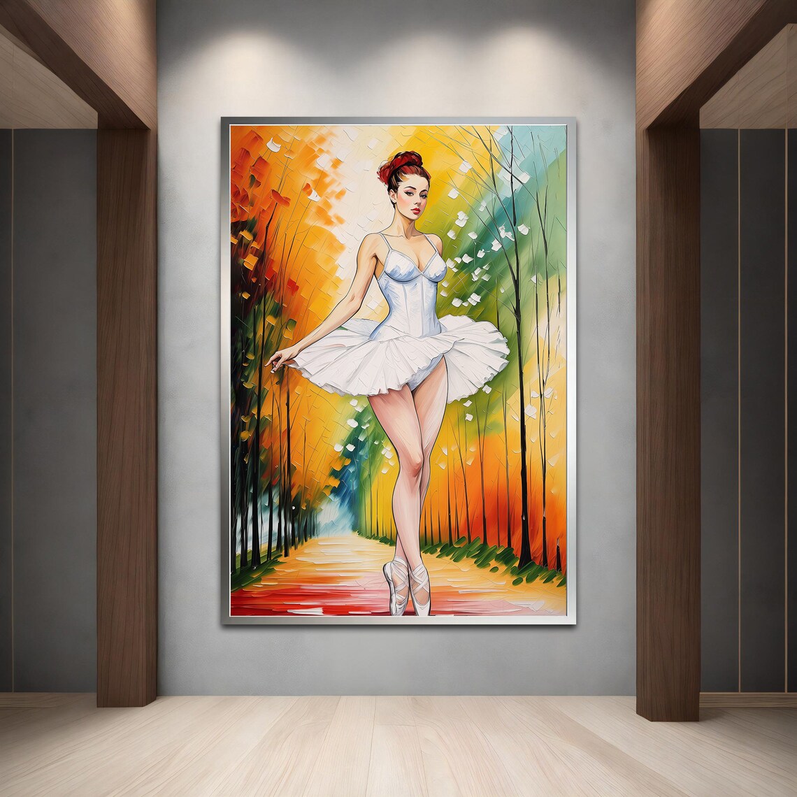 Ballerina En Pointe Autumn Forest Path Colorful Dance Art Print - Image 2