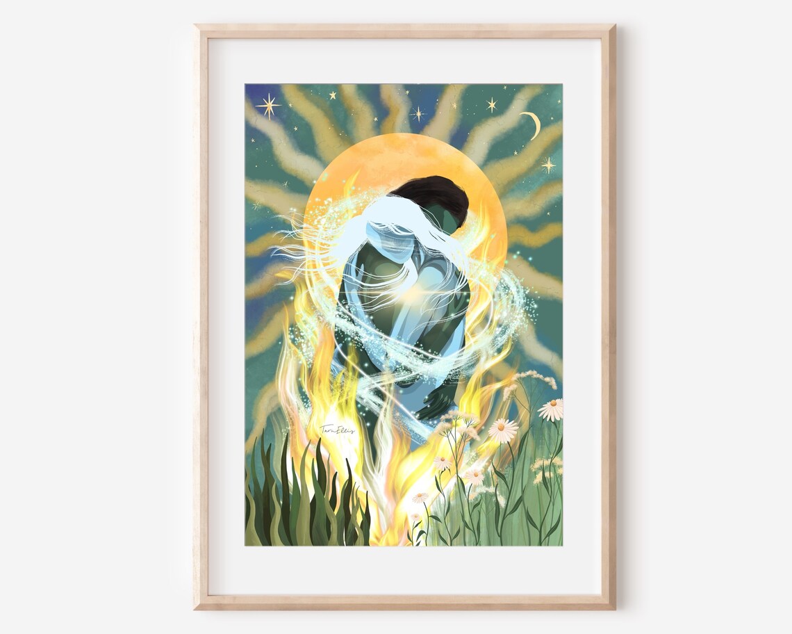 Twin Flame The Lovers Couple Embrace Art Print