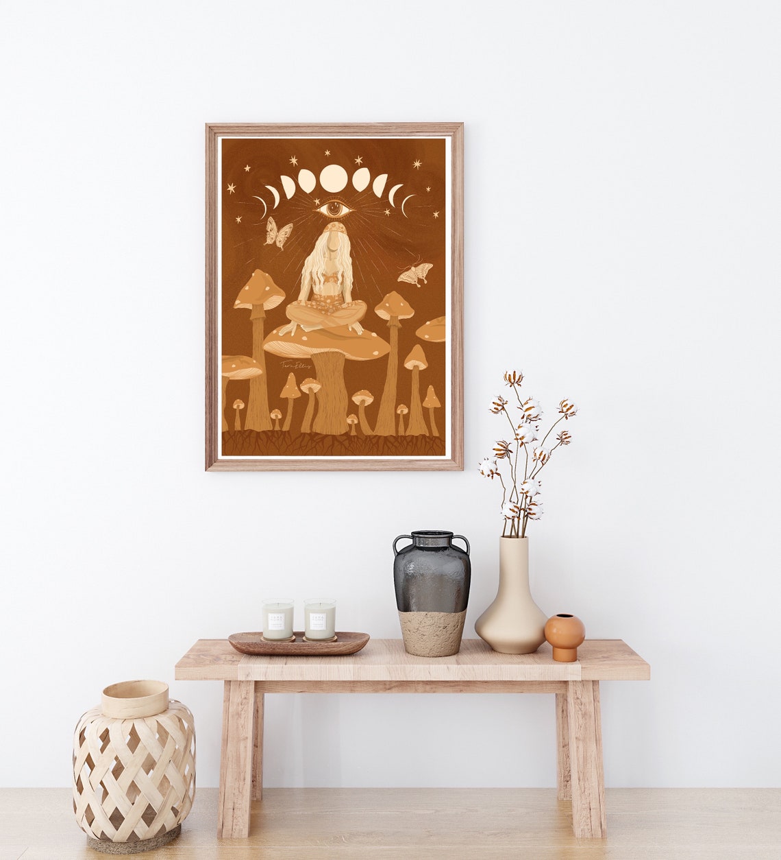 Moon Phases Retro Mushroom Meditation Third Eye Spiritual Poster - Image 2