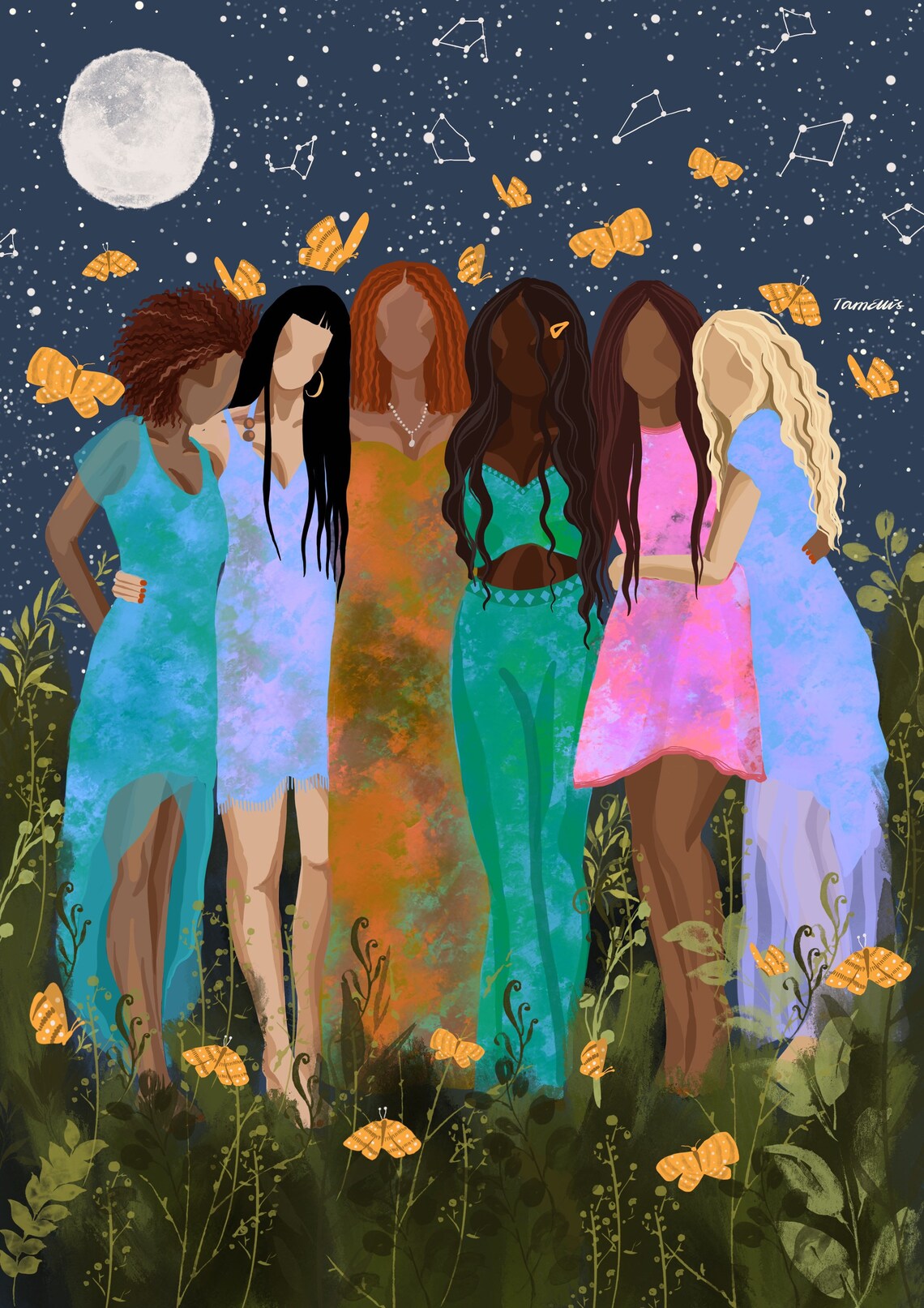 Friendship Six Women Moonlit Night Butterflies Sisterhood Poster - Image 3