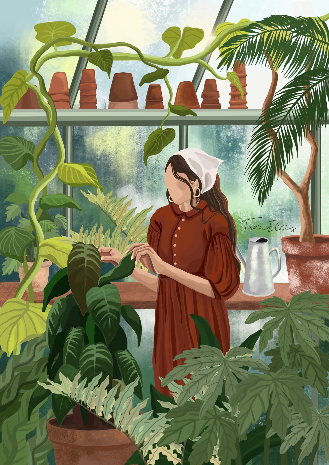 Greenhouse Plant Lady Illustration Boho Art Print - Image 3