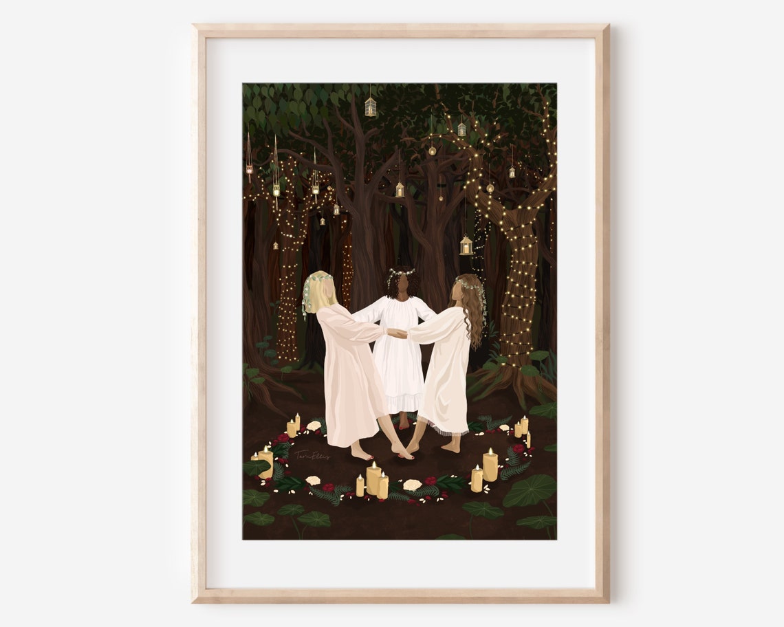 Womens Circle Forest Glade Candle Dance Sisterhood Magic Poster