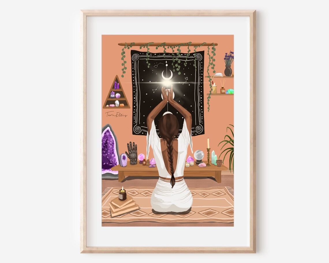 Crystal Castle Spiritual Woman Boho Wall Art Print