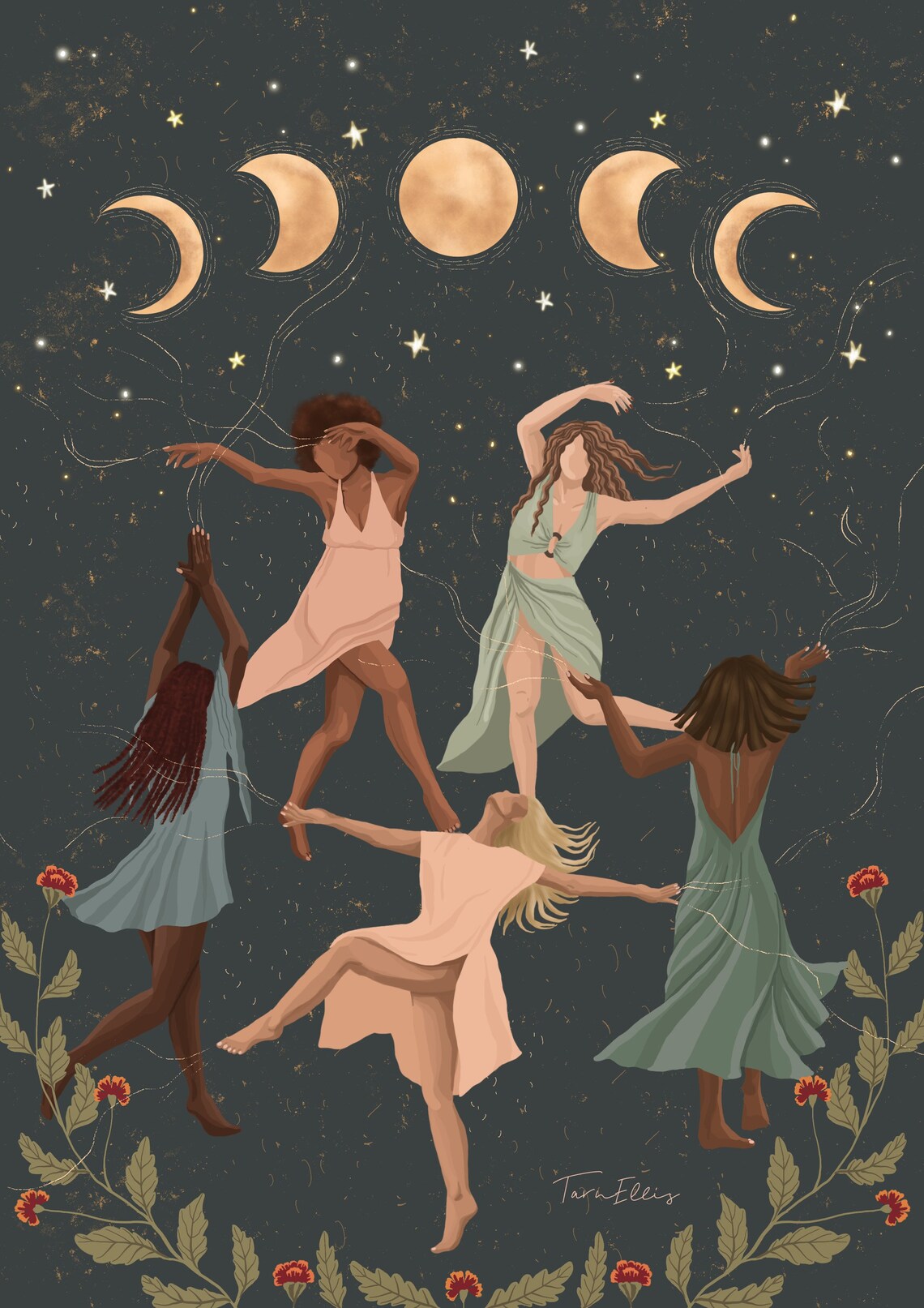 Ecstatic Dance Women's Circle Boho Moon Phases Art Print - Image 3