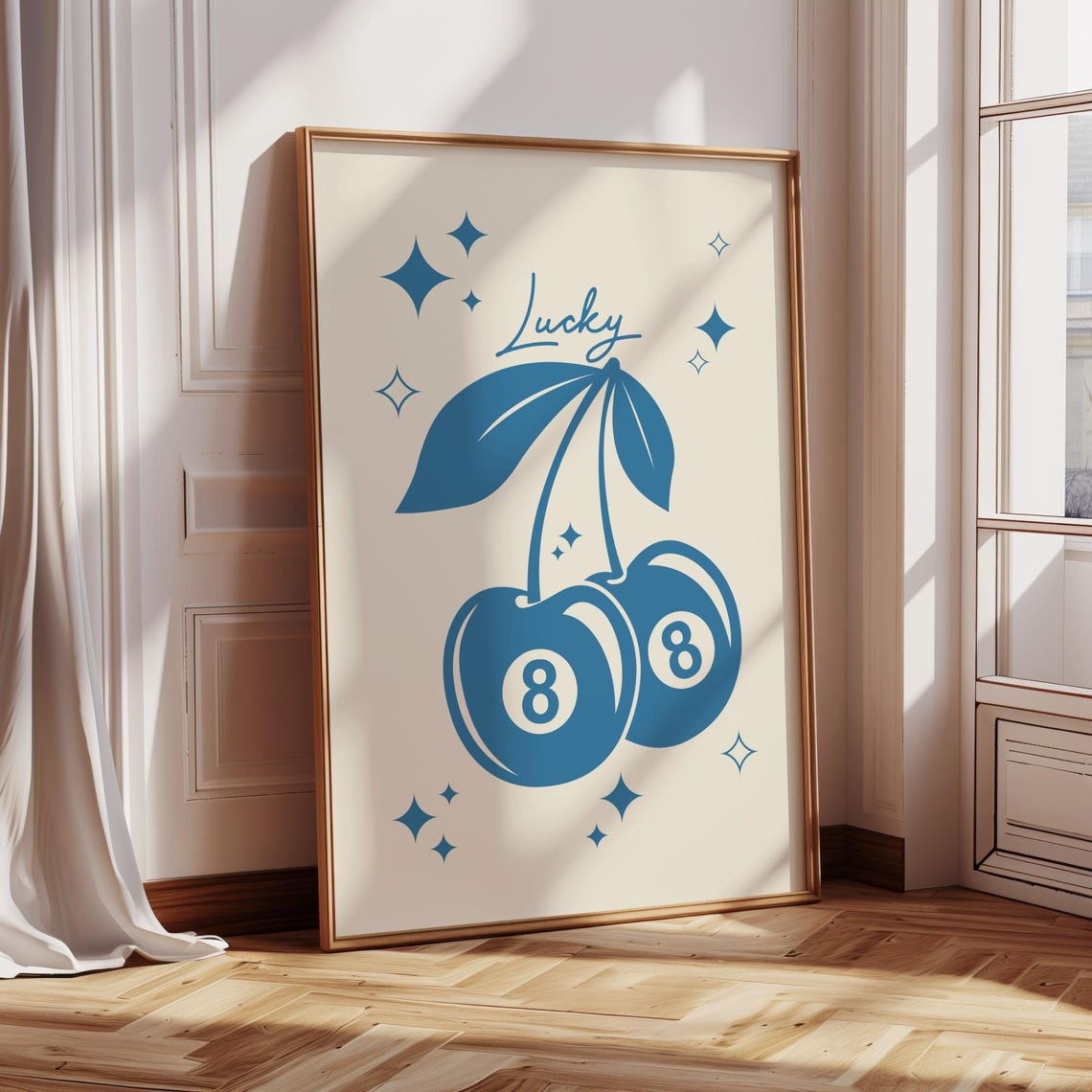 Lucky Blue 8 Ball Cherries Retro Casino Sparkle Wall Decor Poster - Image 4