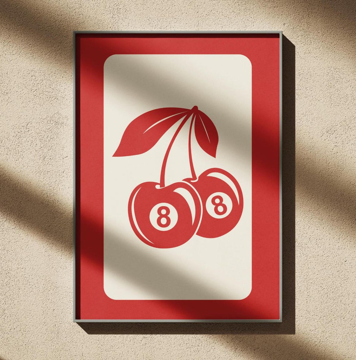Red 8 Ball Cherry Pair Retro Casino Playing Card Style Wall Poster - Image 3