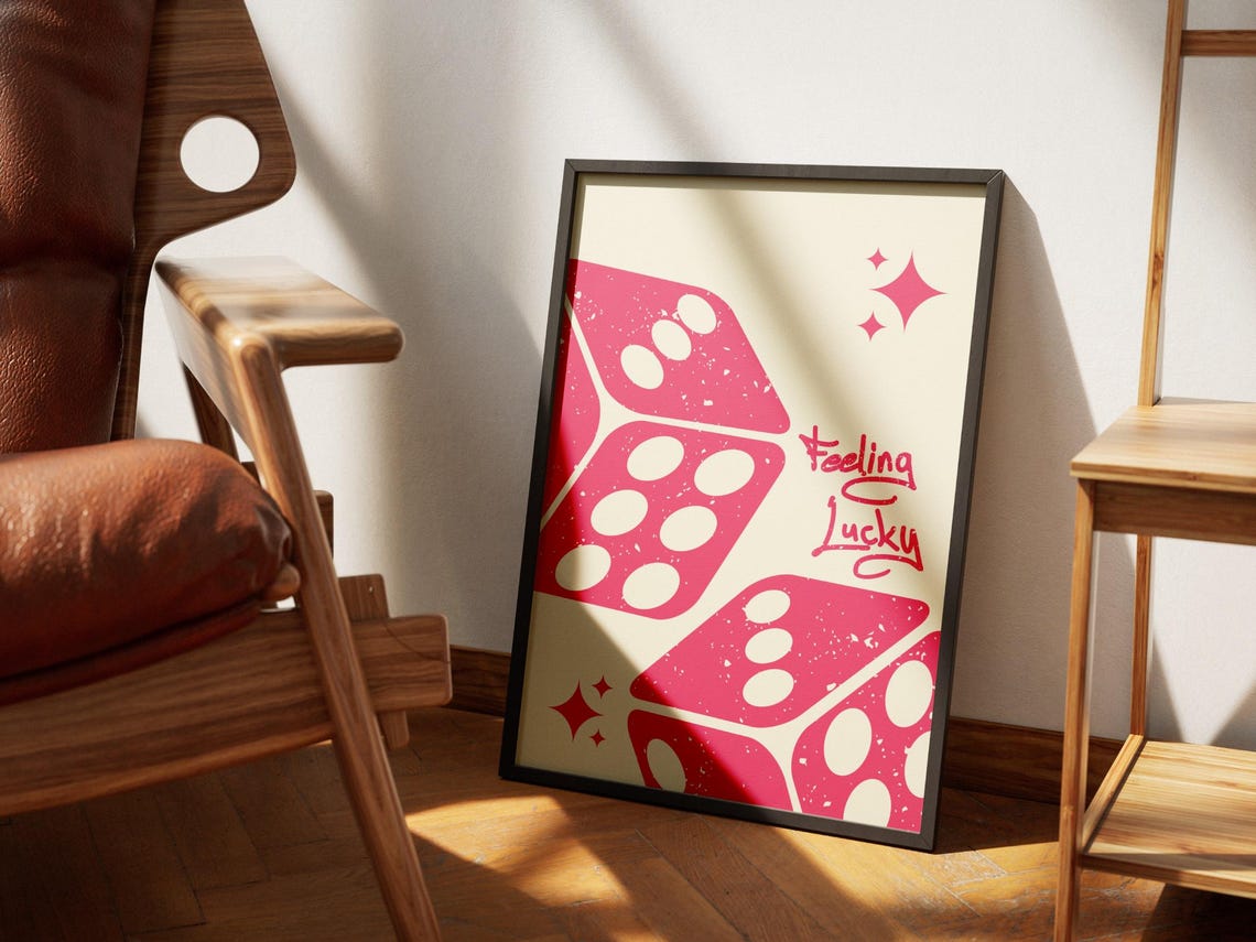 Feeling Lucky Magenta Dice Sparkle Retro Casino Wall Decor Poster - Image 2