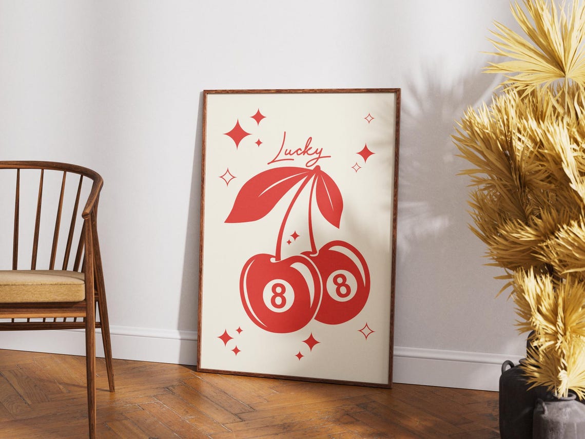 Red Lucky Cherry Magic 8 Ball Retro Pop Fruit Casino Game Room Poster - Image 2
