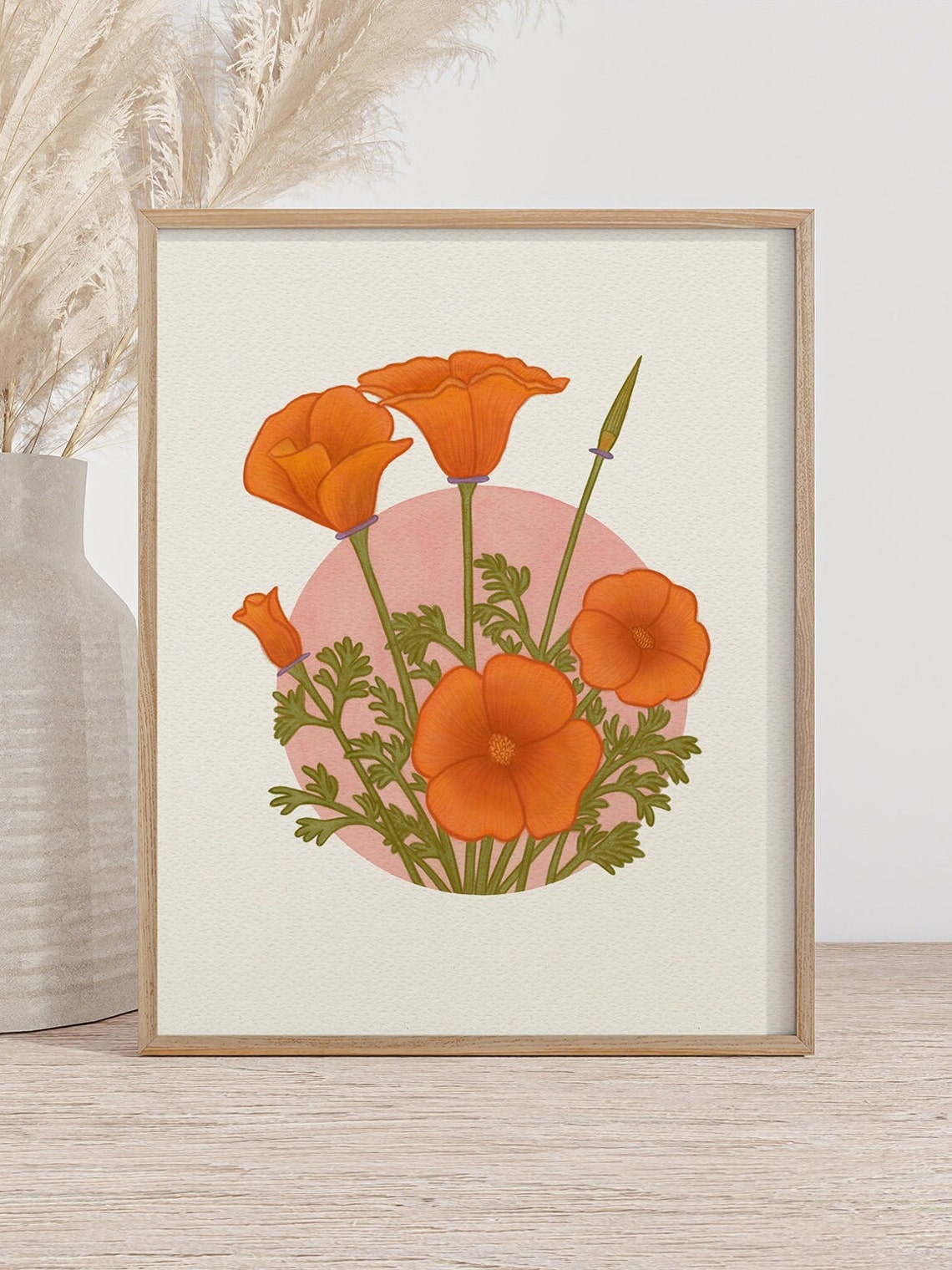 California Golden Poppy Botanical Illustration Floral Art Poster