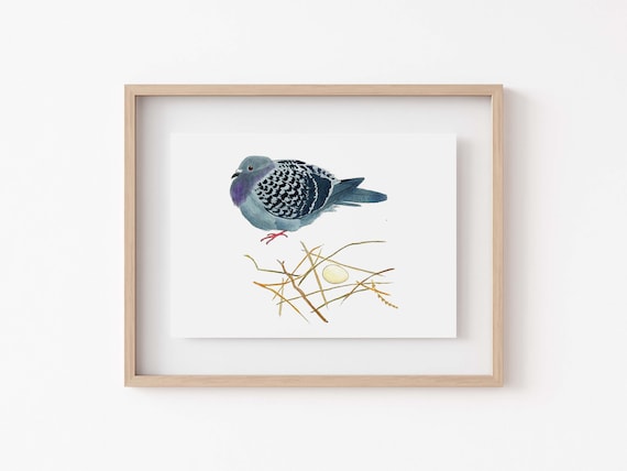 Quirky Pigeon Nest Art Print, Whimsical Decor