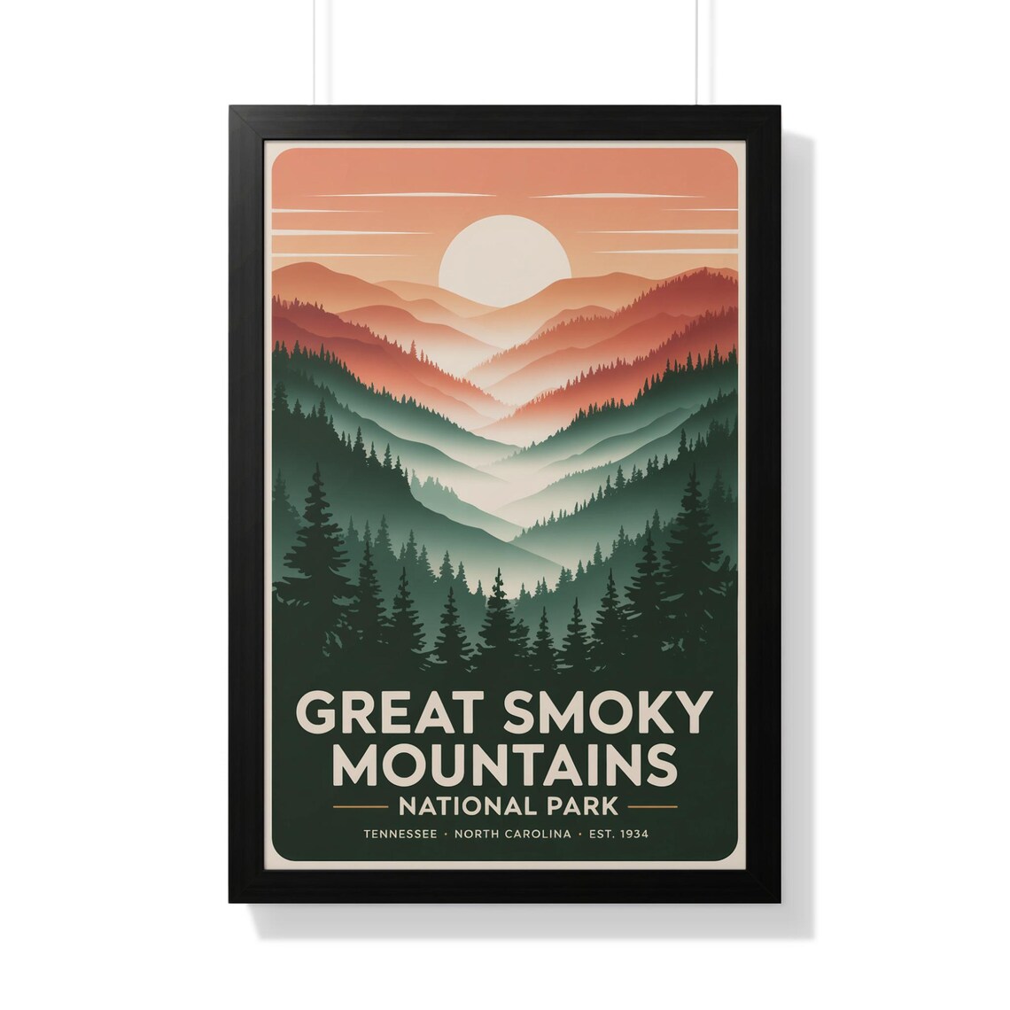 Great Smoky Mountains Sunset Ridges Retro National Park Travel Poster