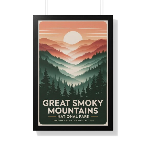 Great Smoky Mountains Sunset Ridges Retro National Park Travel Poster