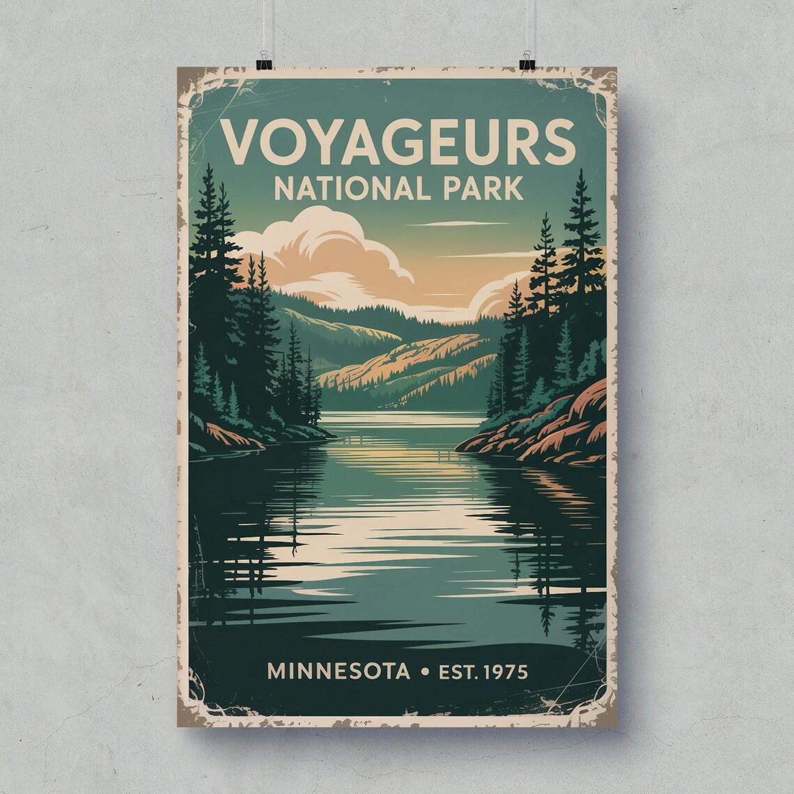 Voyageurs National Park Minnesota Lake Vintage Travel Poster