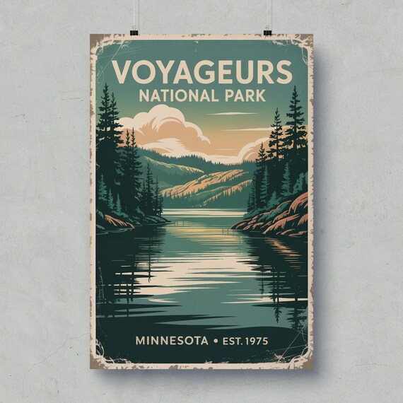 Voyageurs National Park Minnesota Lake Vintage Travel Poster