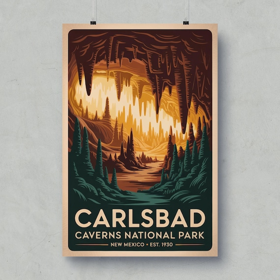 Carlsbad Caverns National Park Cave Stalactites Vintage Poster