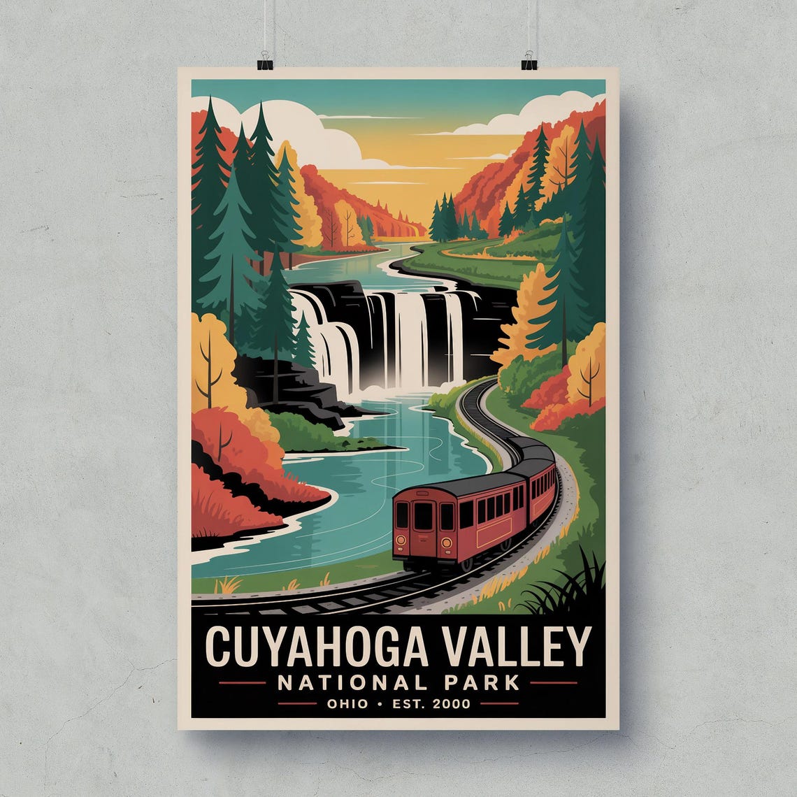 Cuyahoga Valley Ohio National Park Autumn Waterfall Train Poster
