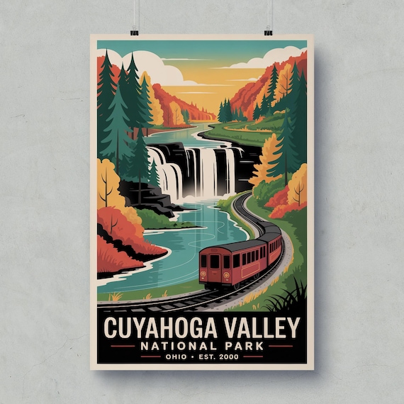 Cuyahoga Valley Ohio National Park Autumn Waterfall Train Poster