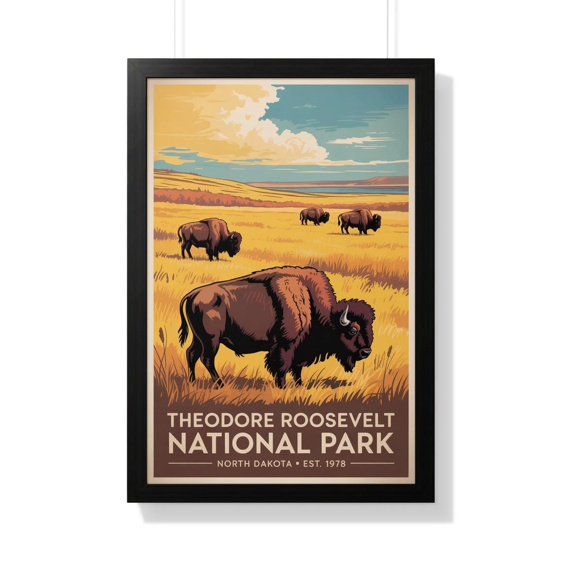 Theodore Roosevelt National Park Bison Prairie Vintage Poster