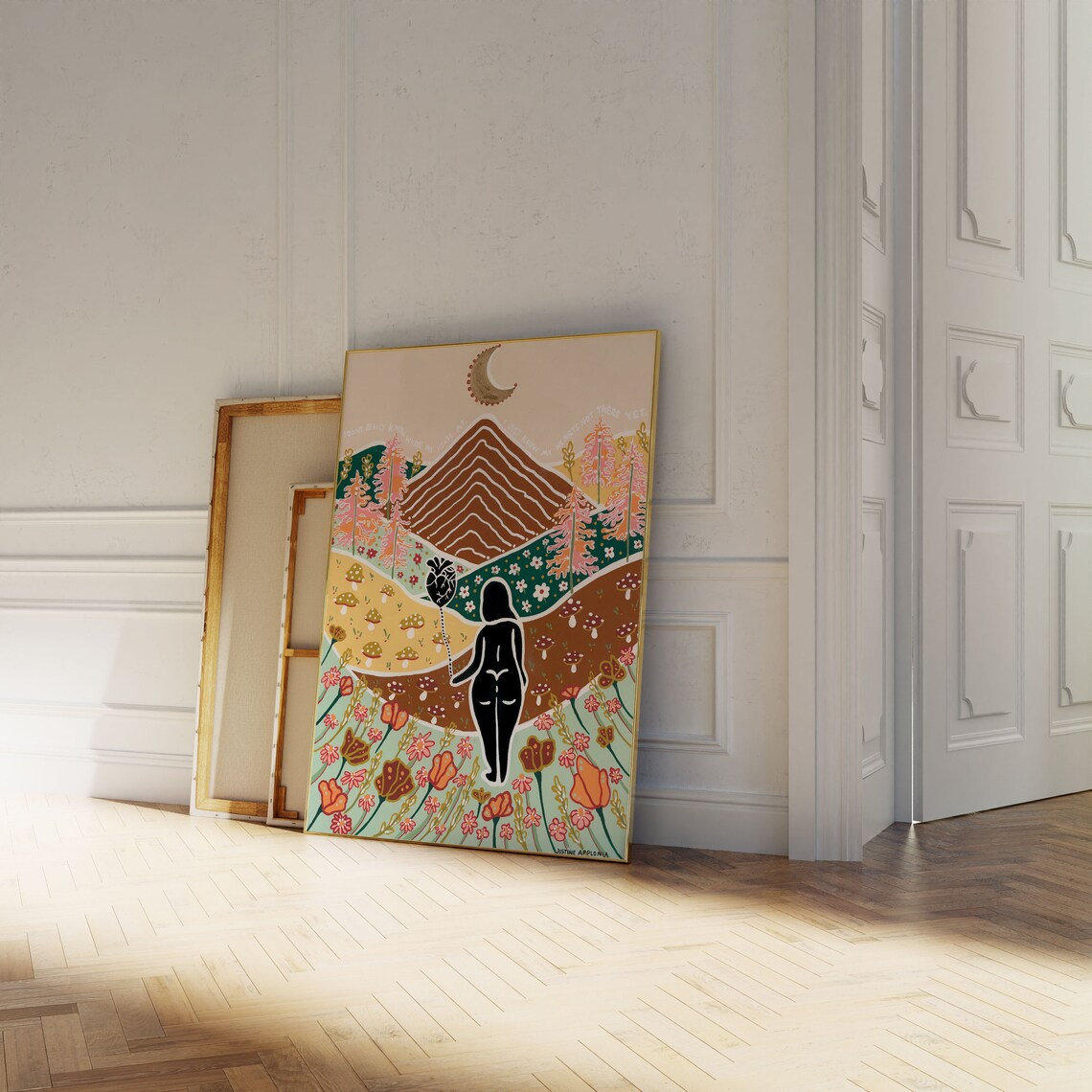 Wanderlust Heart Balloon Nude Woman Mountain Wildflower Art Poster - Image 3