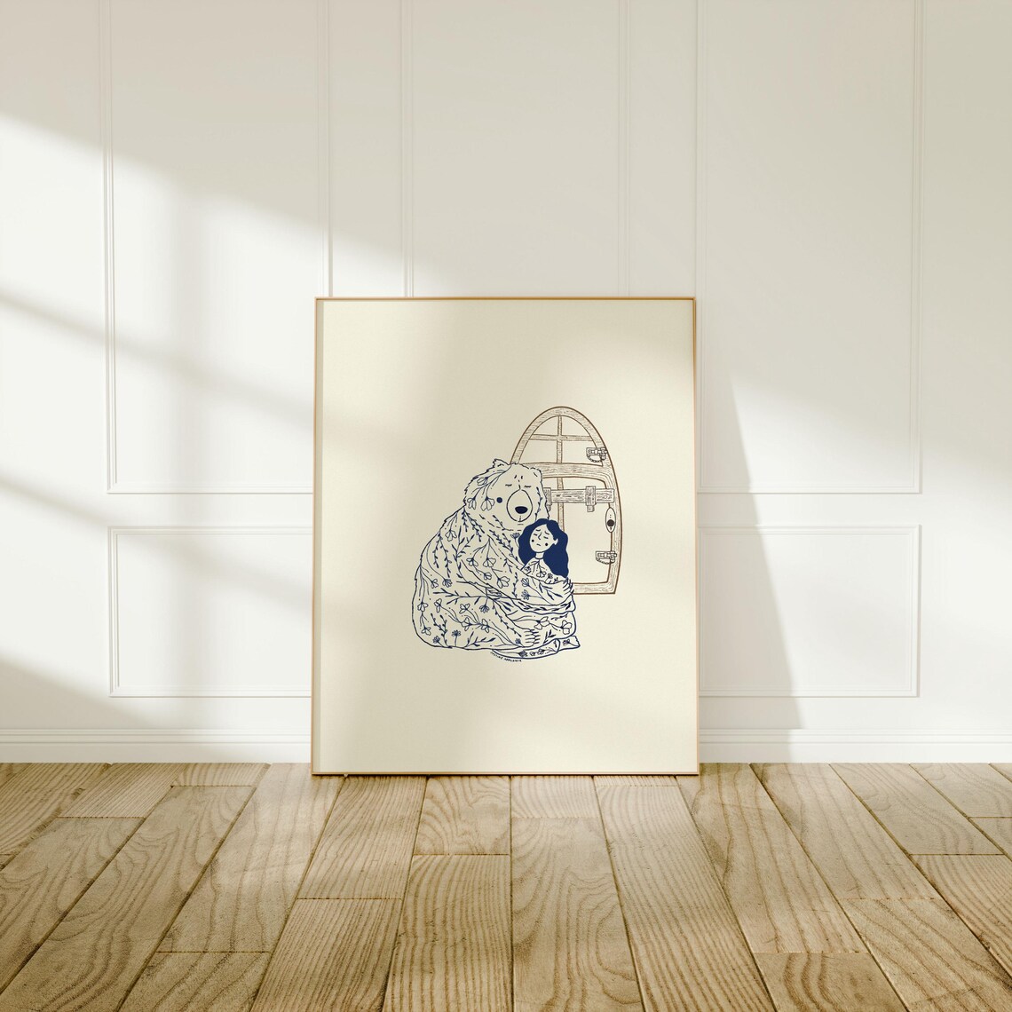Choose The Bear Girl And Giant Floral Bear Line Art Wall Poster - Image 3