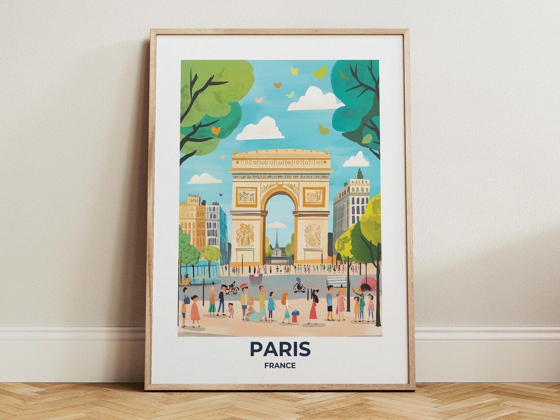 Paris Arc de Triomphe Sunny Street Festival Crowds France Poster