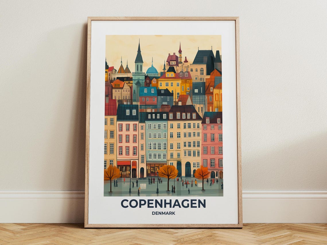 Copenhagen Pastel City Square Autumn Spires Houses Denmark Poster