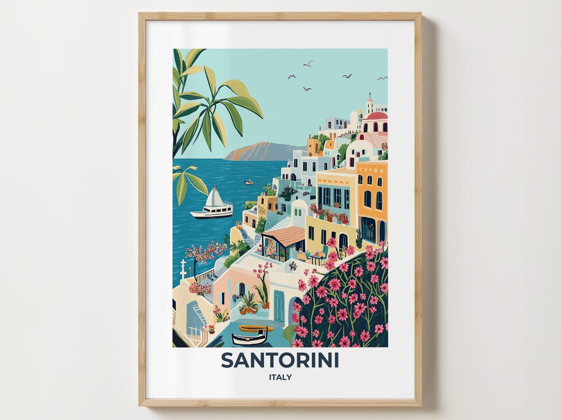 Santorini Travel Poster Santorini Poster Santorini Travel Print Santorini City Print Travel Print Travel Poster Santorini Wall Decor