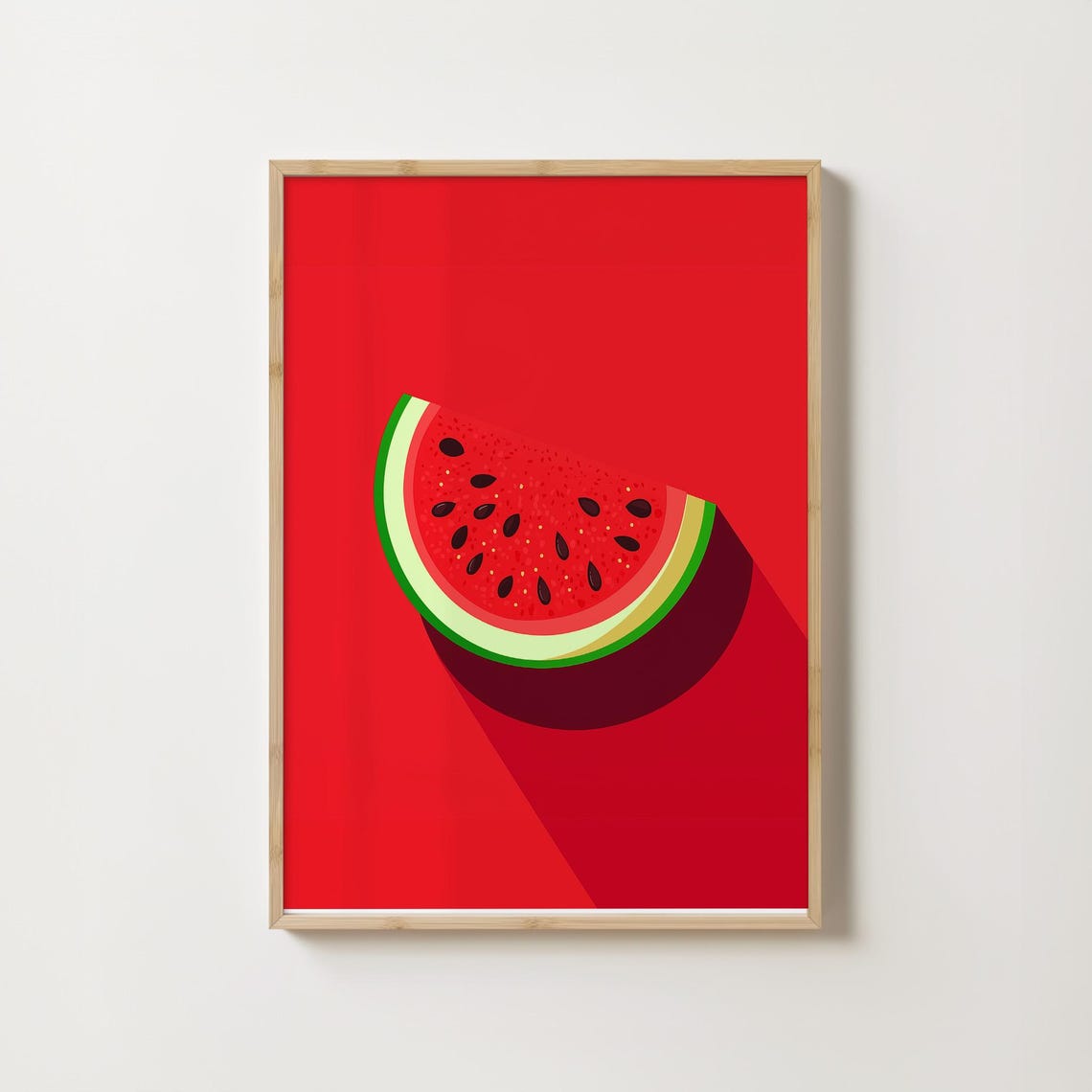 Watermelon Slice On A Red Background With Long Shadow Art Poster - Image 2