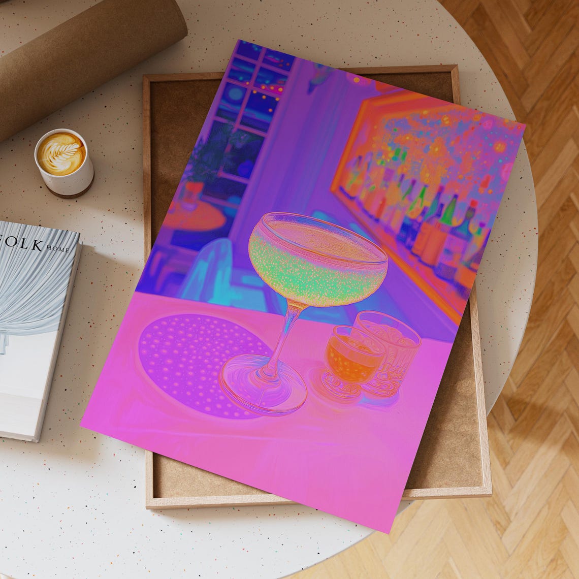 Glowing Champagne Coupe Glass in a Vibrant Pink Neon Bar Wall Art - Image 6