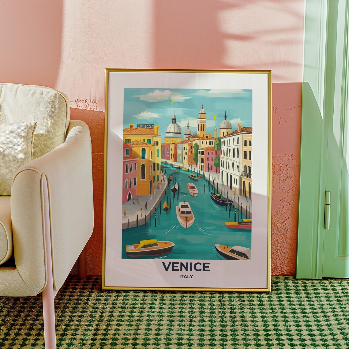 Venice Italy Grand Canal Travel Poster With Boats and Palazzi - Image 4