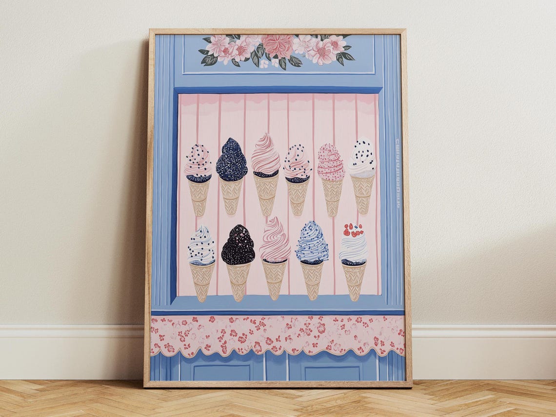 Pastel Ice Cream Cone Display In A Blue Parisian Shop Window Poster
